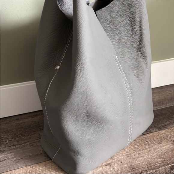 NWOT Gray Leather Tote Bag - Picture 4 of 12